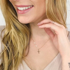 Dainty Cross Charm Necklace, Tiny Cross Necklace, Small Gold Cross Necklace, Catholic Gift, Christian Jewelry, Gift for Her, 14kt Gold Fill