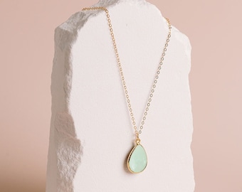 Aqua Chalcedony Necklace, March Birthstone Necklace, Aqua Chalcedony Jewelry, Blue Green Necklace, Bridesmaid Necklace, Gold Filled & Silver