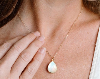 Opalite Necklace, October Birthstone Necklace, Natural Gemstone Pendant, Opal Stone Necklace, Opalite Jewelry Gift, 14kt Gold Fill & Silver