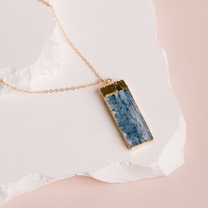 Green Kyanite Necklace, Raw Kyanite Gemstone Necklace, Blue Kyanite Pendant, Rough Gemstone Necklace, in 14kt Gold Filled or Sterling Silver image 5