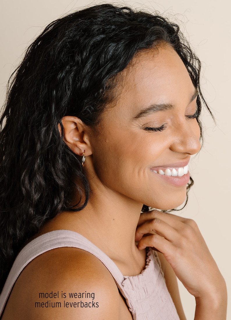 Dainty Hoop Earrings, 14kt Gold Filled Earrings, Sterling Silver or Rose Gold, Minimalist Earrings, Classic Thin Hoops, Thin, Lightweight LB image 4