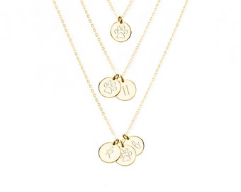 Pet Memorial Necklace, Pet Remembrance Necklace, Dog Necklace Personalized, Dog Jewelry, Paw Print Necklace, 14kt Gold Filled, Rose Silver 9