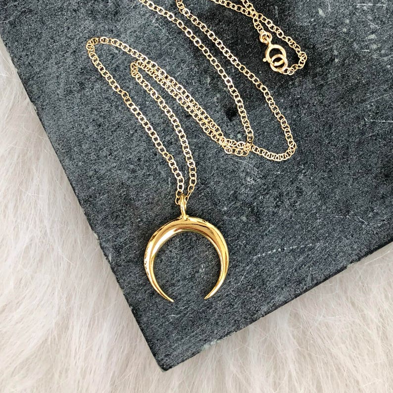 Dainty Moon Choker, Boho Horn Tusk Pendant, Minimal Crescent Moon Necklace, Delicate Layering Half Moon Necklace, in Gold fill, Silver, Rose image 9