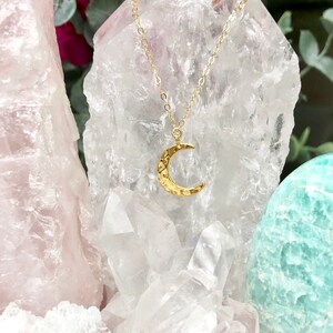 Hammered Crescent Moon Necklace, Simple Dainty Half Moon Necklace, Gold Fill Necklace Gift, Layered Boho Pendant, Gold Fill, Rose, Silver image 4