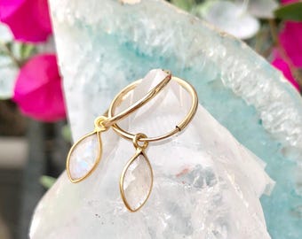 Healing Earrings, Moonstone Hoop Earrings, Gemstone Hoops, Minimalist Earrings, in 14kt Gold Filled Hoops, Sterling Silver Hoops, Gift Her