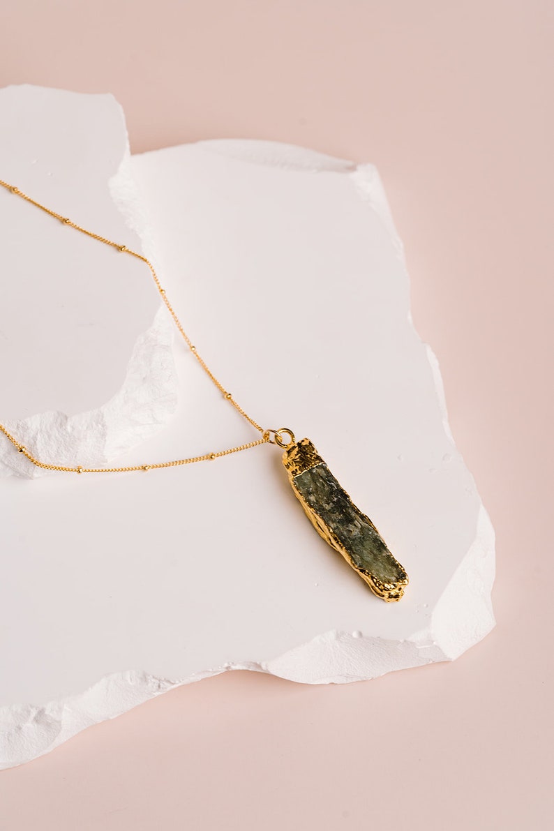 Green Kyanite Necklace, Raw Kyanite Gemstone Necklace, Blue Kyanite Pendant, Rough Gemstone Necklace, in 14kt Gold Filled or Sterling Silver image 2