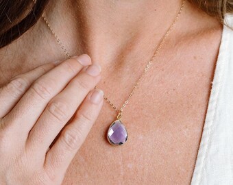 Amethyst Necklace, Purple Gemstone Necklace, Amethyst Jewelry, February Birthstone Necklace, Violet Stone, 14kt Gold Fill & Sterling Silver
