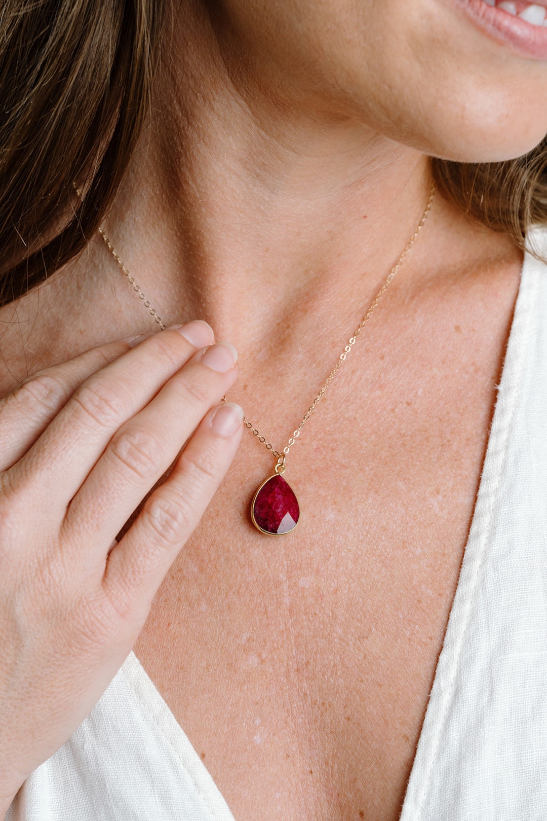 Raw Ruby Necklace, July Birthstone Necklace, Natural