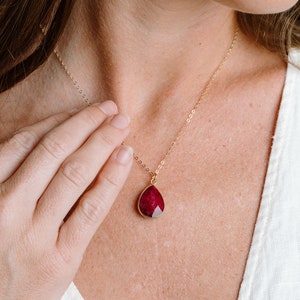 Raw Ruby Necklace, July Birthstone Necklace, Natural Gemstone Necklace, Red Stone Necklace, Ruby Jewelry Gift, in 14kt Gold Fill or Silver