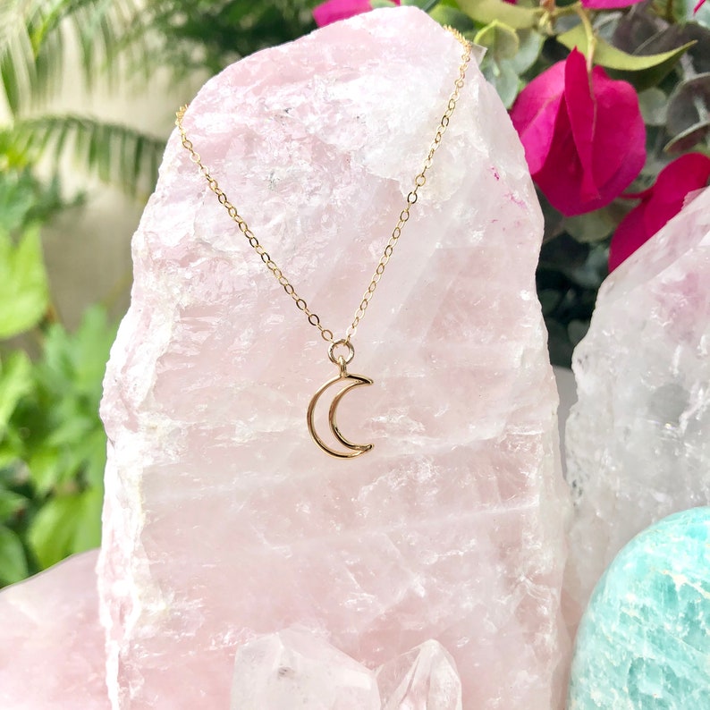 Dainty Crystal Jewelry Gold Crescent Moon Necklace Black Diamond
