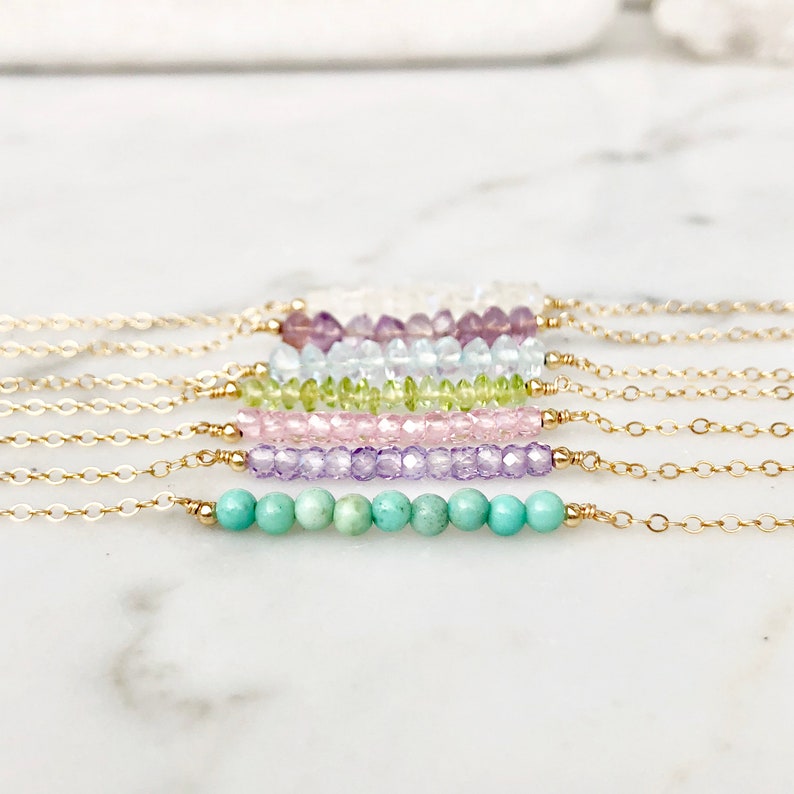 Bead Bar Necklace, Gemstone Bar Necklace, Simple Birthstone Necklace, Delicate Layering Jewelry, in 14kt Gold Filled, Rose Gold or Silver image 8