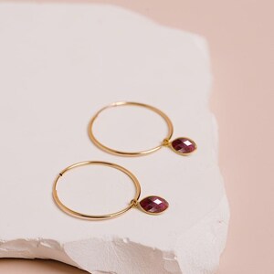 Raw Ruby Earrings, Birthstone Jewelry, Red Stone Earrings, Gemstone Hoops, July Birthday Gift, Ruby Drops, 14kt Gold Filled,Sterling Silver