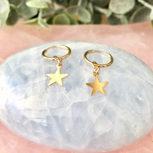 Star Hoop Earrings, Star Earrings, Tiny Star Hoops, Hoops with Star Charm, Small Medium Large, Huggie Hoops, 14Kt Gold Fill, Sterling Silver image 7