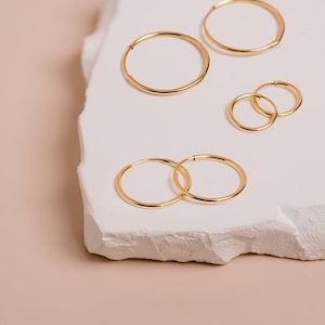 Dainty Hoop Earrings, 14kt Gold Filled Earrings, Minimalist Earrings, Classic Thin Hoops, Hypoallergenic Hoop Earrings, Lightweight Hoops image 5