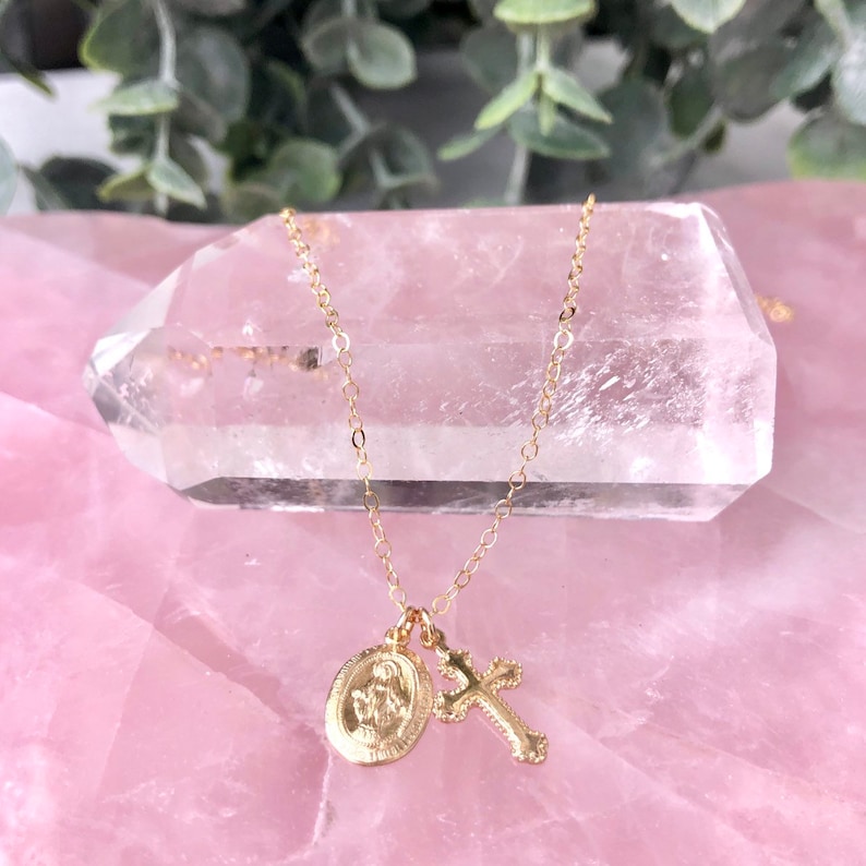 Religious Charm Necklace Virgin Mary Necklace Catholic Etsy