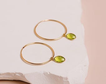 Peridot Earrings, Peridot Hoops, Birthstone Jewelry, Gemstone Hoops, Birthstone Earrings, August Birthday Gift, 14kt Gold Filled or Silver