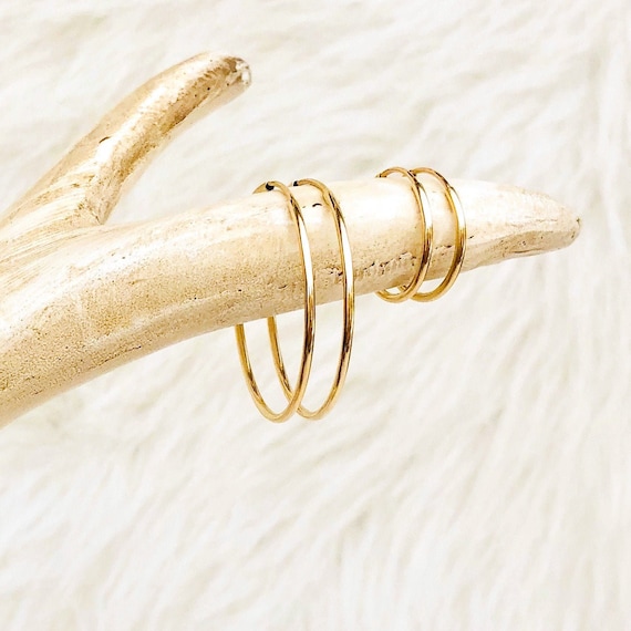 Dainty Hoop Earrings, 14kt Gold Filled Earrings, Sterling Silver or Rose Gold, Minimalist Earrings, Classic Thin Hoops, Thin, Lightweight,