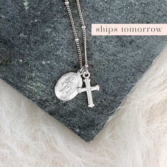 Silver Religious Medal Virgin Mary 