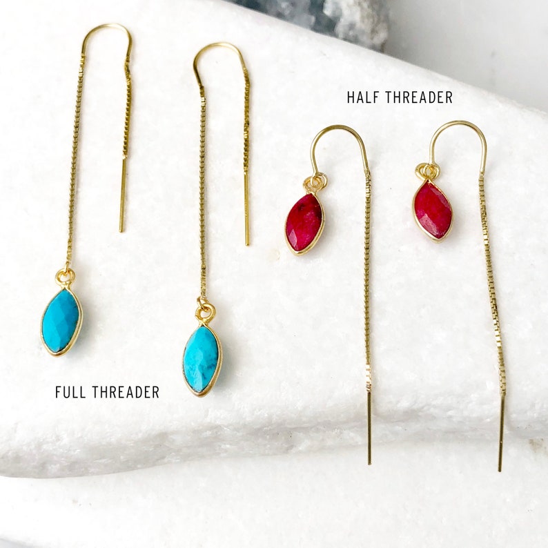 Turquoise Drop Earring, Minimalist Threader Earrings, December Birthstone Ear Threaders, Bridesmaid Gift, Raw Crystal Earrings, Gold Filled image 10