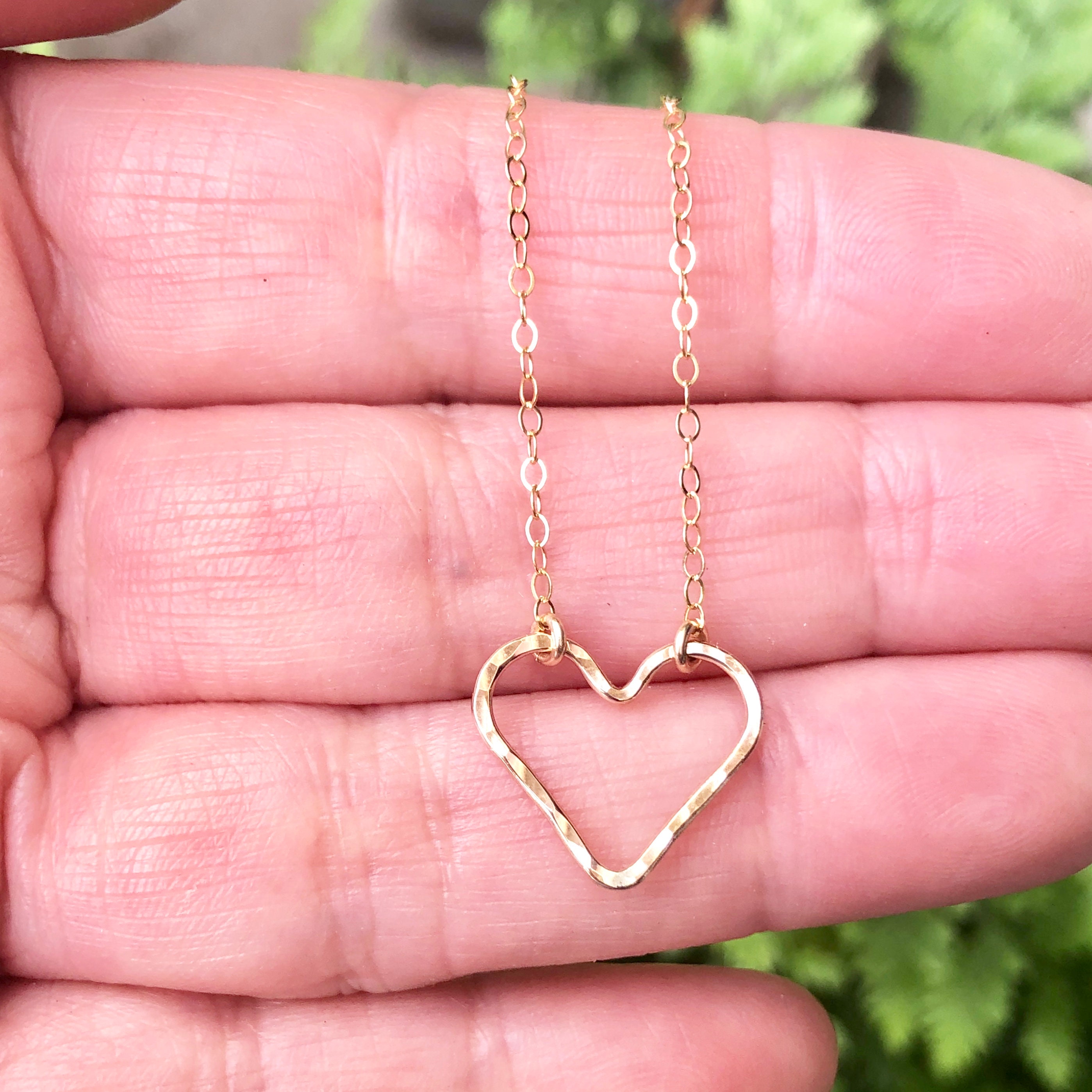 Open Heart Necklace Dainty Heart Necklace Heart Outline Etsy