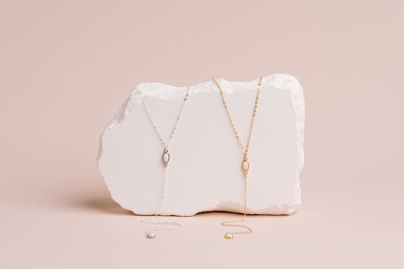 Dainty Opal Lariat, Delicate Y Necklace, Minimalist Necklace, Simple Gold Lariat, Y Drop, Layering Necklace, Everyday Silver Lariat image 4