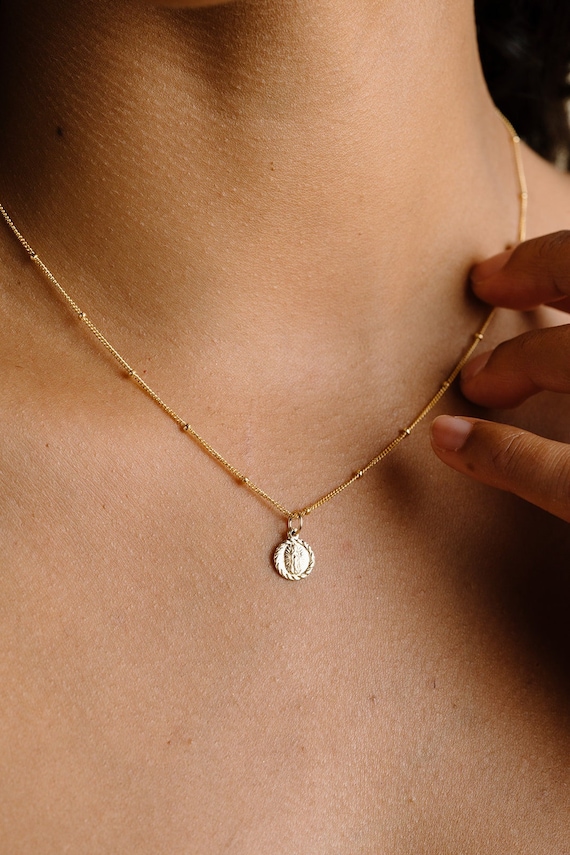 Tiny Virgin Mary Necklace Gold Filled