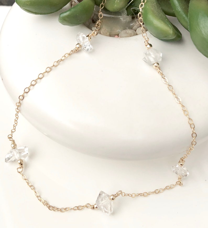 Dainty Herkimer Diamond Choker, Handmade Crystal Quartz Necklace, Delicate Layering Necklace, Healing Necklace, Gold Filled, Rose or Silver image 2