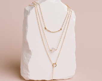 Necklaces for Her, Women's Necklace Set, Dainty Layered Necklaces, Jewelry for Her, Set of 3 Delicate Necklaces, Gold Filled, Rose, Silver