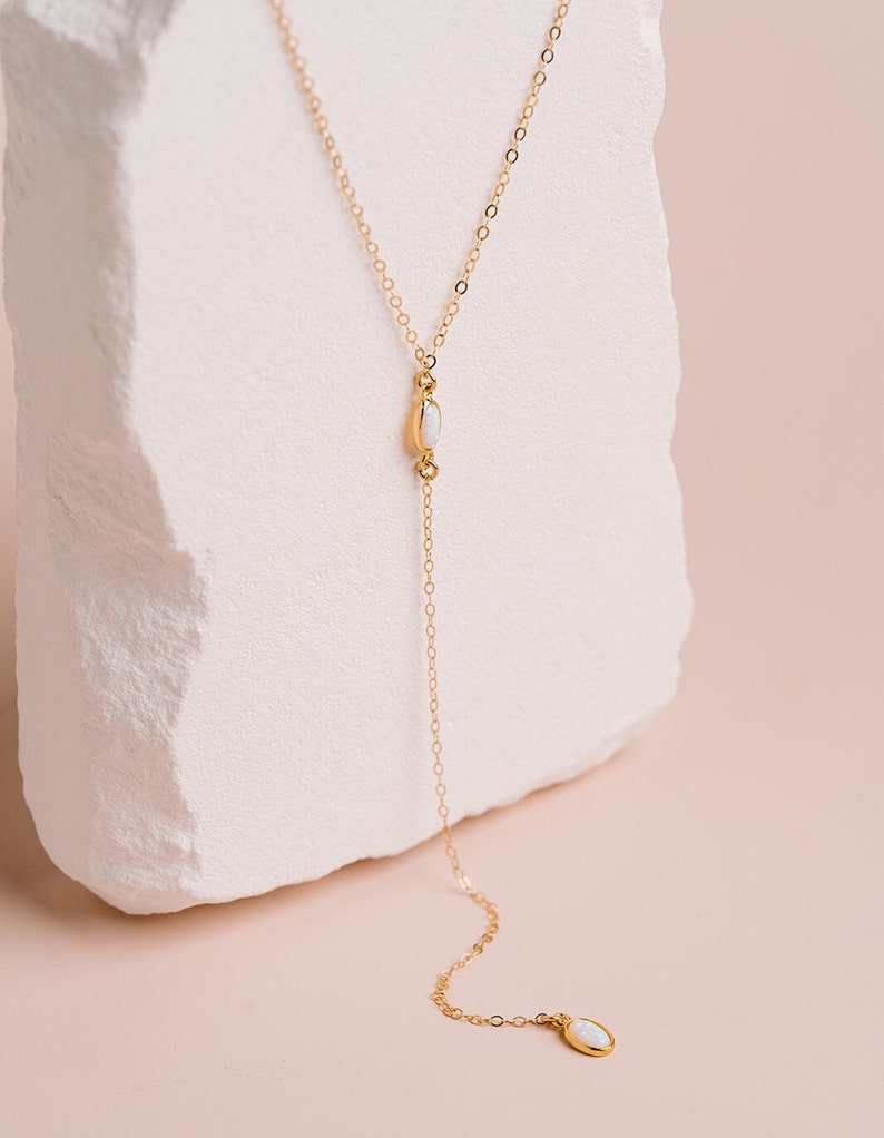 Dainty Opal Lariat, Delicate Y Necklace, Minimalist Necklace, Simple Gold Lariat, Y Drop, Layering Necklace, Everyday Silver Lariat image 5