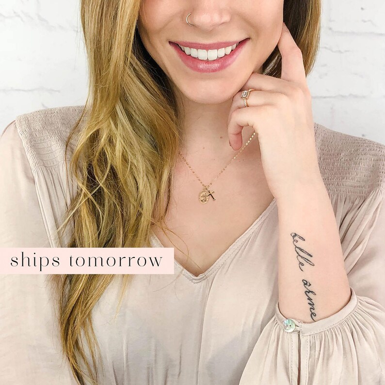 Saint Christopher Necklace Gold Cross Necklace St Traveling Pendant Dainty Catholic Medallion 14kt Gold Fill Necklace Religious Jewelry