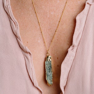 Green Kyanite Necklace, Raw Kyanite Gemstone Necklace, Blue Kyanite Pendant, Rough Gemstone Necklace, in 14kt Gold Filled or Sterling Silver image 4