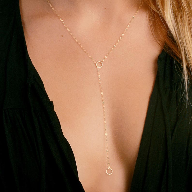 Lariat Necklace Gold Fill Y Drop Rose Bohemian Jewelry Delicate Y Necklace Layering Necklace Dainty Lariat Simple Lariat Silver