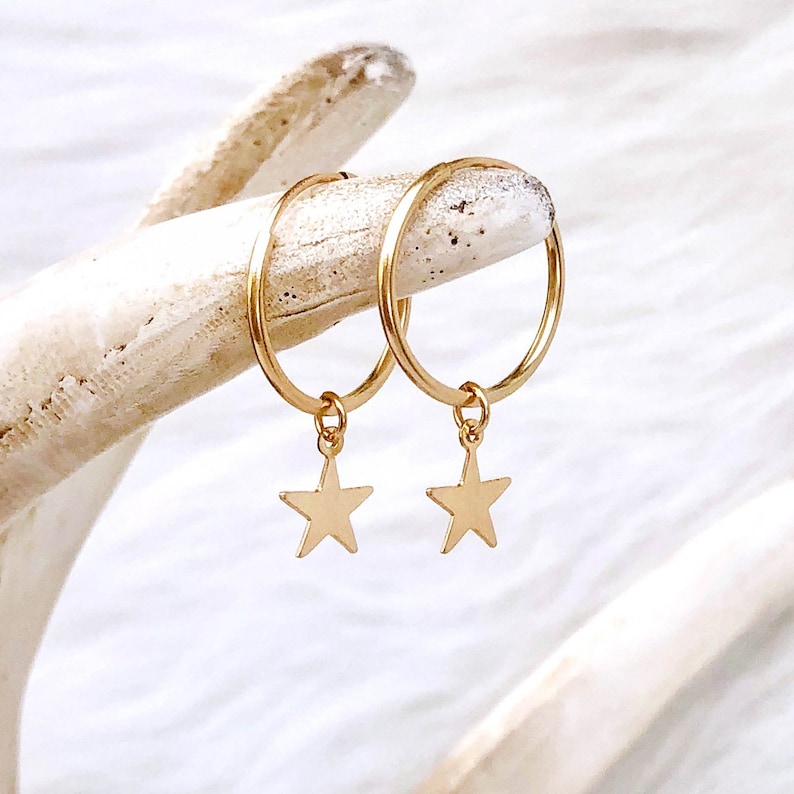 Star Hoop Earrings Star Earrings Tiny Star Hoops Hoops With Etsy