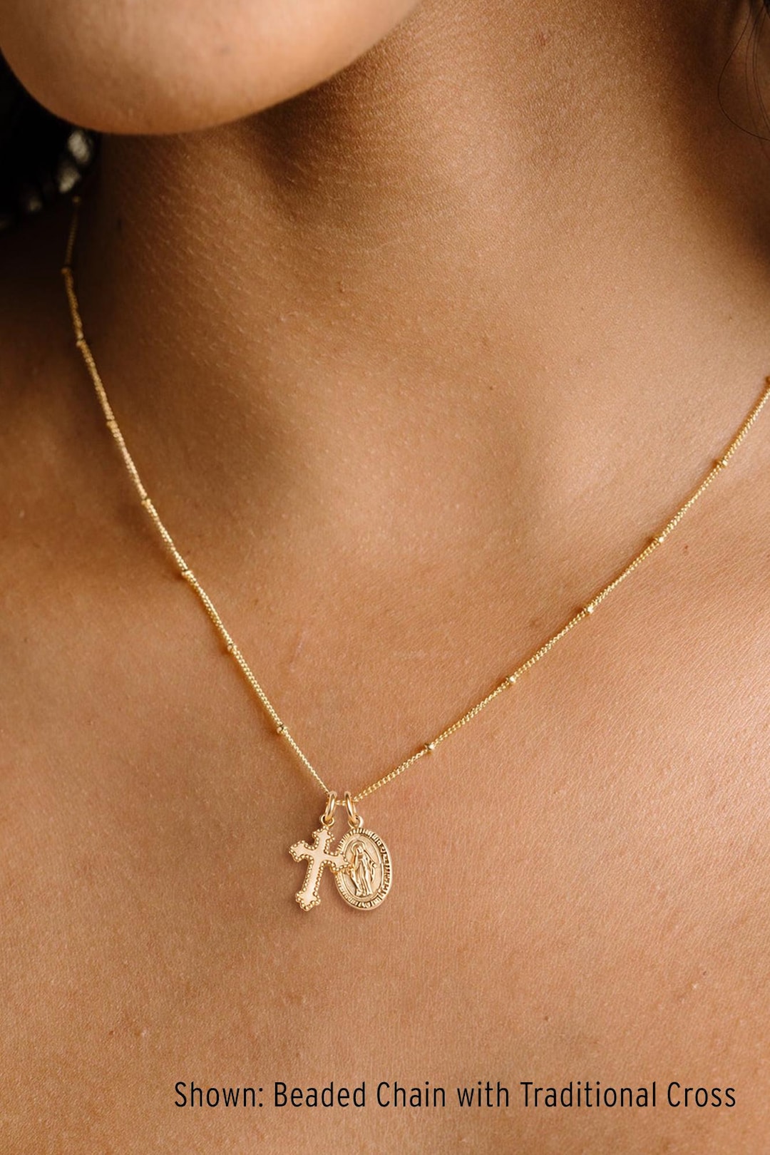 Dainty Virgin Mary Necklace With Cross, Miraculous Pendant