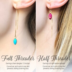 Turquoise Drop Earring, Minimalist Threader Earrings, December Birthstone Ear Threaders, Bridesmaid Gift, Raw Crystal Earrings, Gold Filled image 5