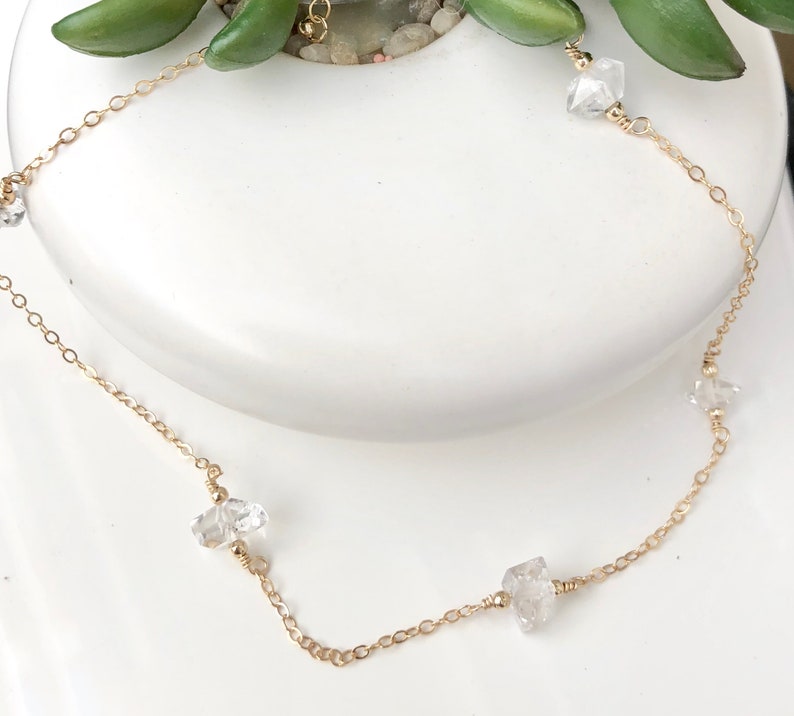 Dainty Herkimer Diamond Choker, Handmade Crystal Quartz Necklace, Delicate Layering Necklace, Healing Necklace, Gold Filled, Rose or Silver image 9