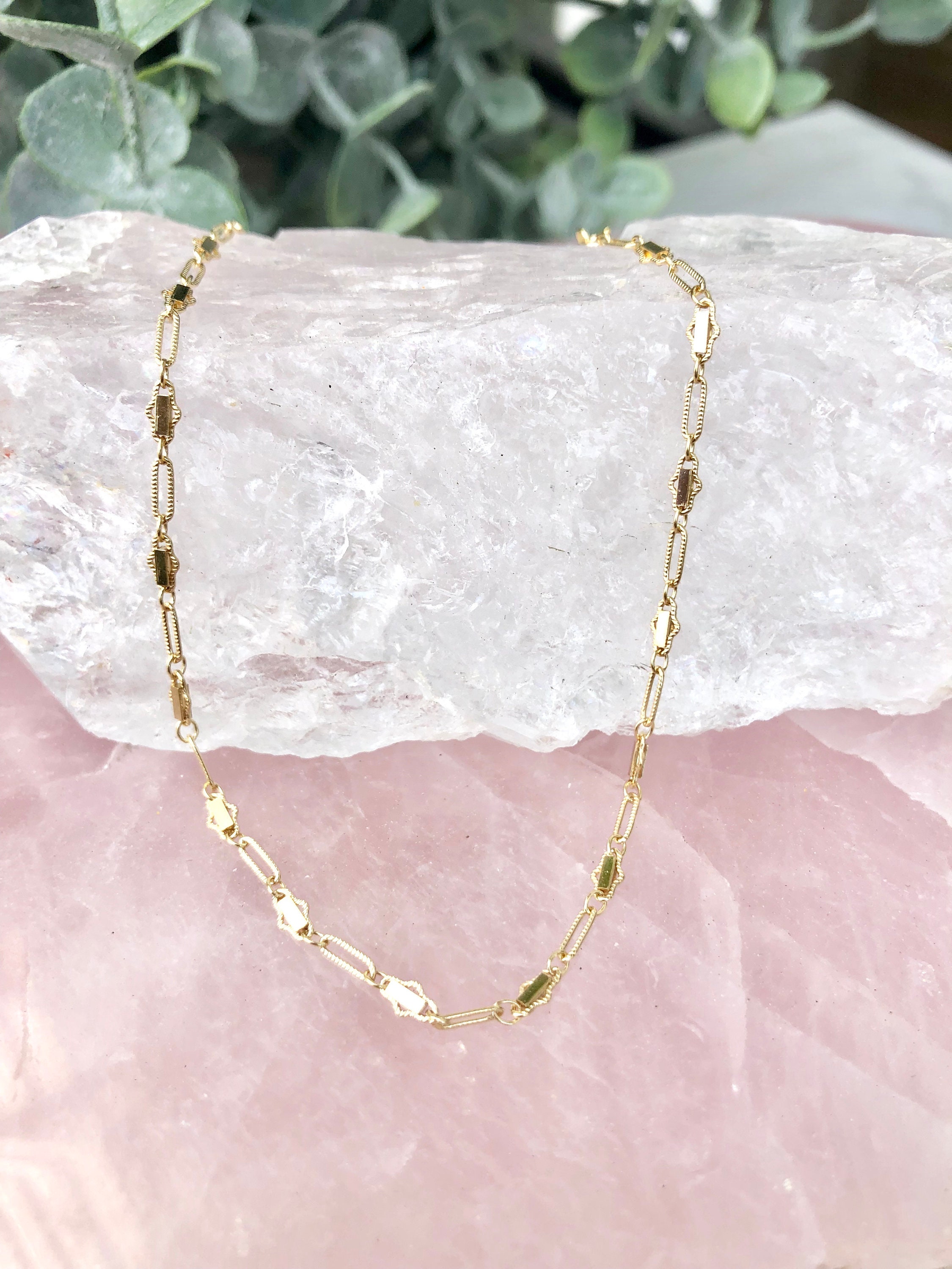 Pomina Dainty Gold Choker Necklace - Stone Beaded Station Chain With Crystal, 14" + 3" Extender