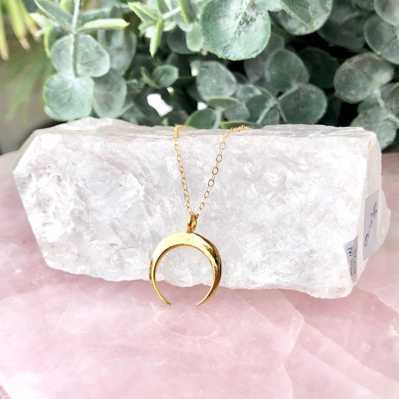 Dainty Moon Choker, Boho Horn Tusk Pendant, Minimal Crescent Moon Necklace, Delicate Layering Half Moon Necklace, in Gold fill, Silver, Rose image 2