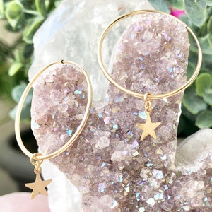 Star Hoop Earrings, Star Earrings, Tiny Star Hoops, Hoops with Star Charm, Small Medium Large, Huggie Hoops, 14Kt Gold Fill, Sterling Silver image 3