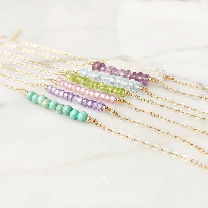 Bead Bar Necklace, Gemstone Bar Necklace, Simple Birthstone Necklace, Delicate Layering Jewelry, in 14kt Gold Filled, Rose Gold or Silver image 4