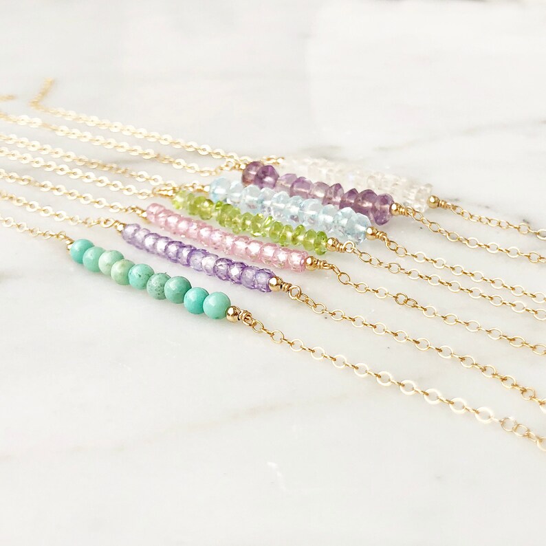 Bead Bar Necklace Gemstone Bar Necklace Simple Birthstone Etsy