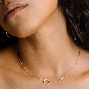 Dainty Circle Necklace, Karma Necklace, Gold Circle Necklace, Minimalist Necklace, Layering Necklace, 14kt Gold Fill, Rose Gold Fill, Silver