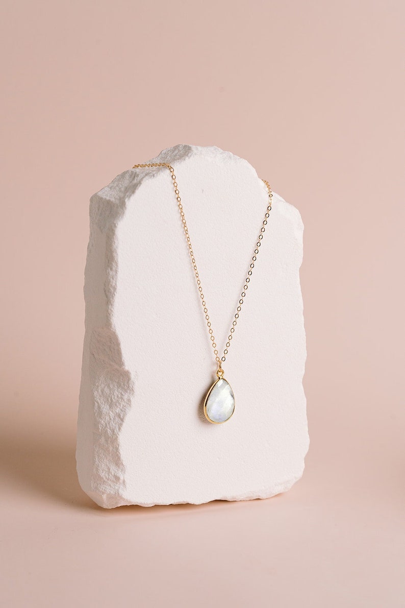 Moonstone Necklace, White Stone Necklace, Dainty Gemstone Necklace, Bridesmaid Necklace, June Birthstone, 14kt Gold Fill or Sterling Silver image 1