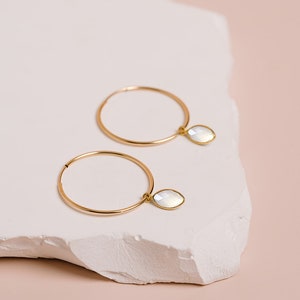 Healing Earrings, Moonstone Hoop Earrings, Gemstone Hoops, Minimalist Earrings, in 14kt Gold Filled Hoops, Sterling Silver Hoops, Gift Her image 2