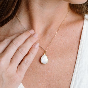 Moonstone Necklace, White Stone Necklace, Dainty Gemstone Necklace, Bridesmaid Necklace, June Birthstone, 14kt Gold Fill or Sterling Silver image 2