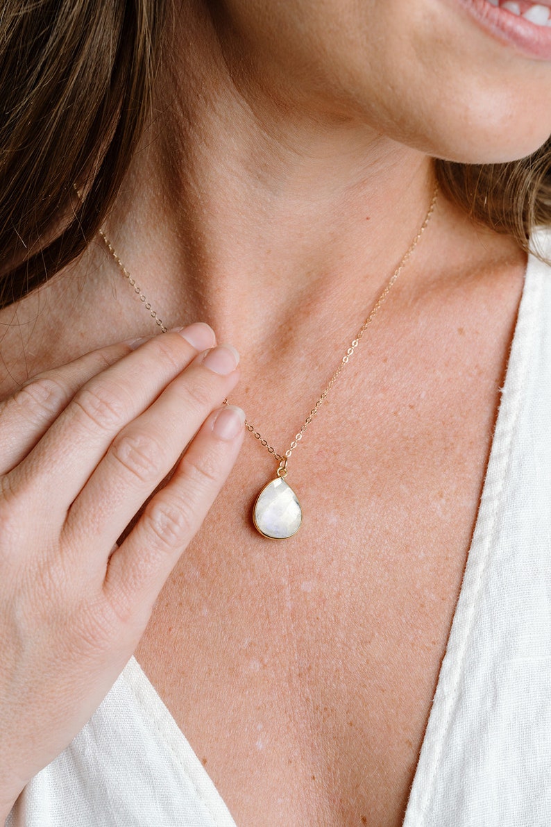 Moonstone Necklace, White Stone Necklace, Dainty Gemstone Necklace, Bridesmaid Necklace, June Birthstone, 14kt Gold Fill or Sterling Silver image 2