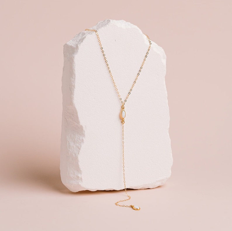 Dainty Opal Lariat, Delicate Y Necklace, Minimalist Necklace, Simple Gold Lariat, Y Drop, Layering Necklace, Everyday Silver Lariat image 8
