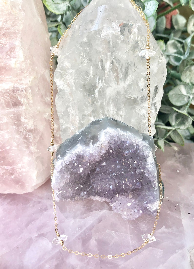 Dainty Herkimer Diamond Choker, Handmade Crystal Quartz Necklace, Delicate Layering Necklace, Healing Necklace, Gold Filled, Rose or Silver image 8