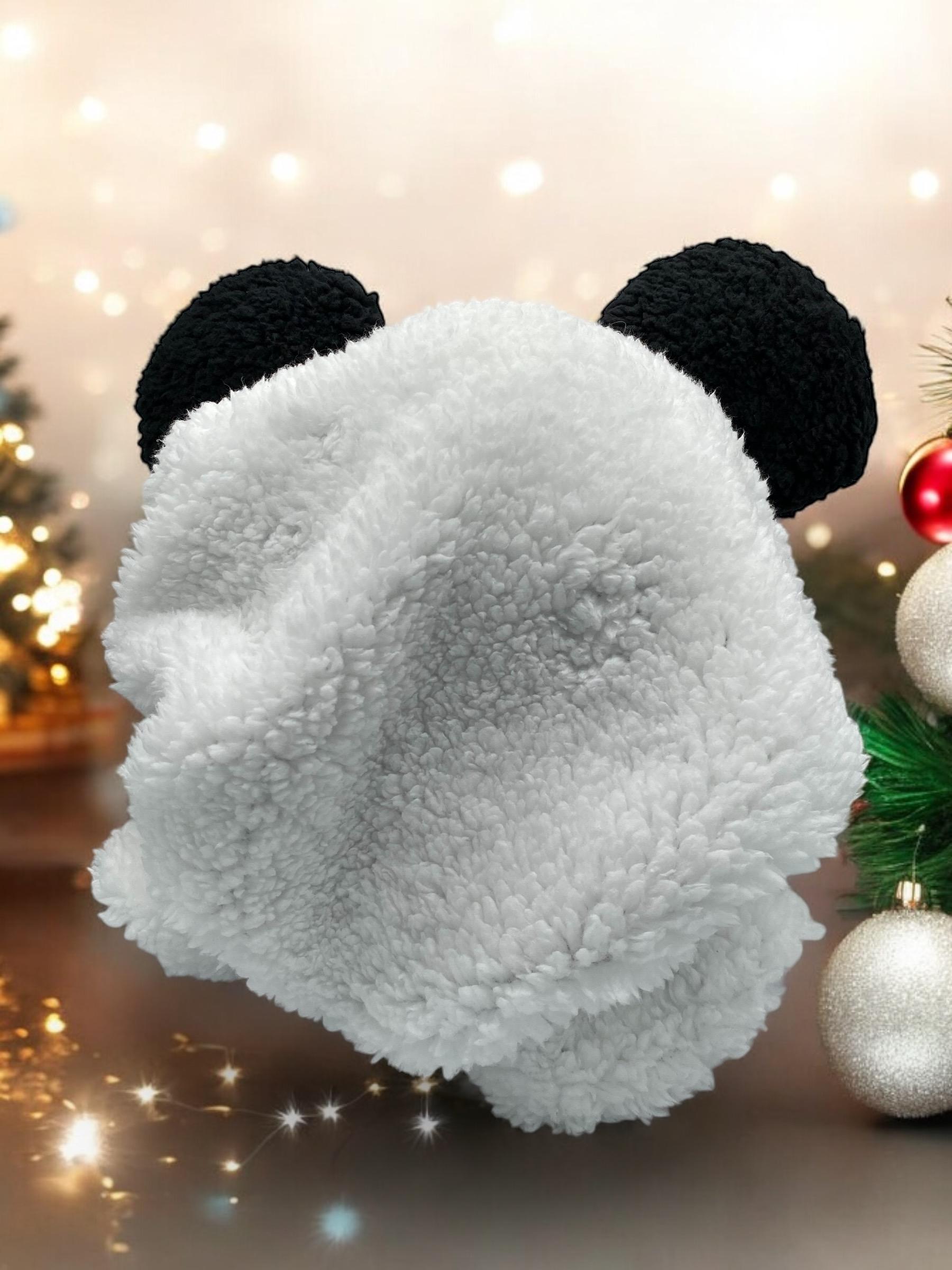 Adjustable Handmade Panda Bear Bonnet: Sherpa & Satin  display picture 3