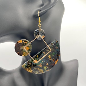 Gold Geometric One of A King Earrings, Jewelry Clay Earrings Dangle Earrings Statement Earrings, Big Earrings, Statement Jewelry